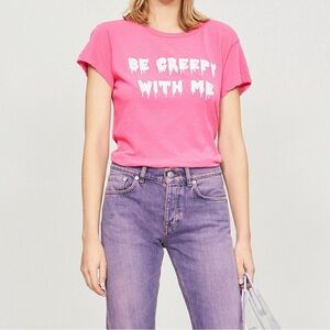 WILDFOX Be Creepy With Me Graphic Hot Pink Halloween Short Sleeve T-shirt Size S